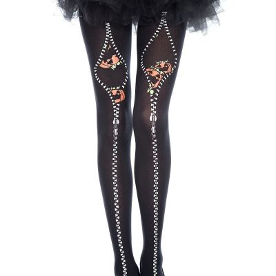 Music Legs Black Zipper Print Pantyhose Tights